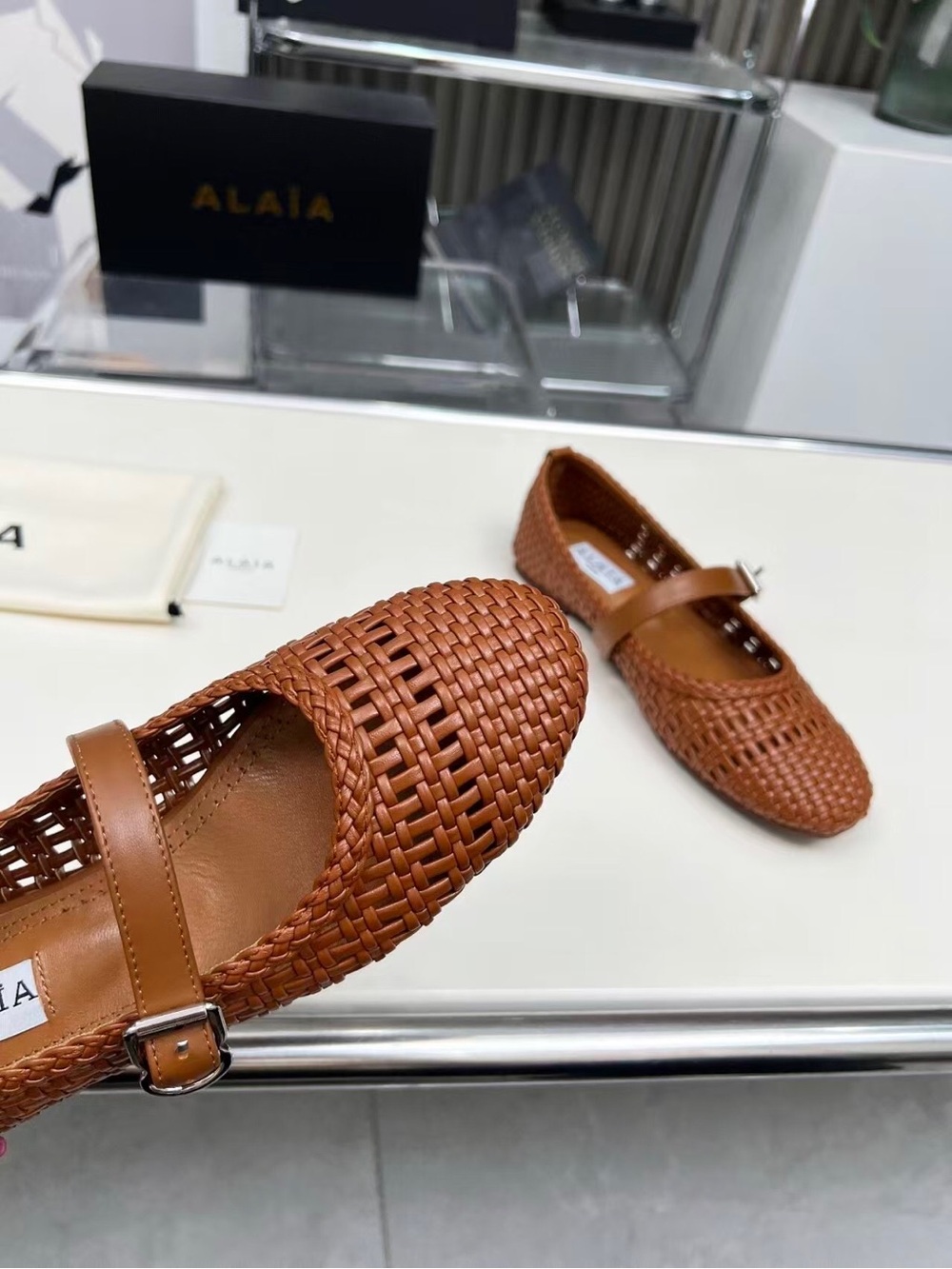 Alaia Brown Woven Mary Jane Flats - Picture 7 of 8